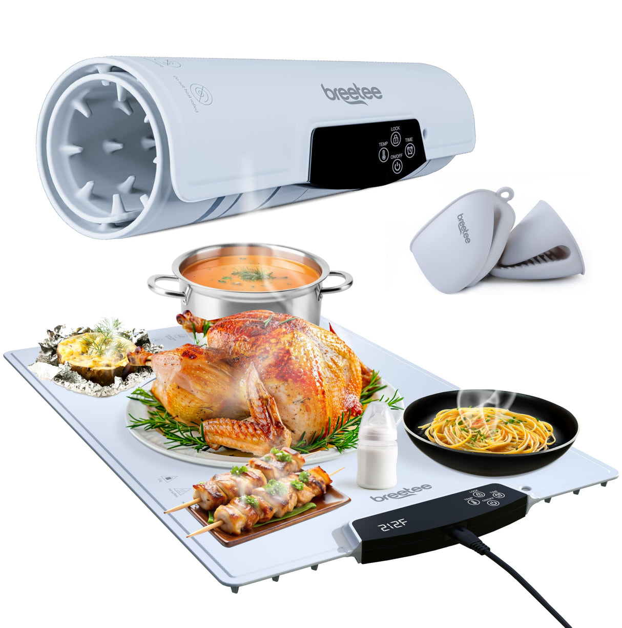 BREETEE Electric Food Warming Mat – Silicone Heating Mat for Food with 9 Temp Levels – Portable Roll Up Warming Mat for Food – Versatile Warming Tray for Buffet, Parties, Home, RV Kitchen