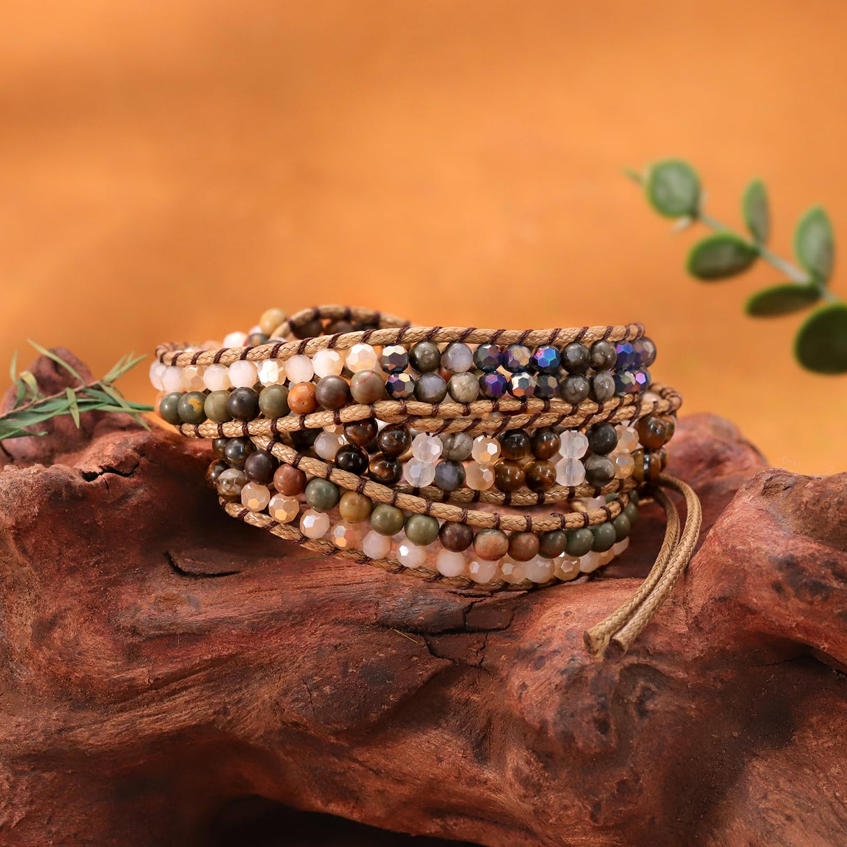 JR.DM Boho Beaded Bracelets for Women - Handmade Adjustable Crystal Natural Stone Bead Wrap Bracelets, Bohemian Jewelry Braided for Unique Birthday Gifts
