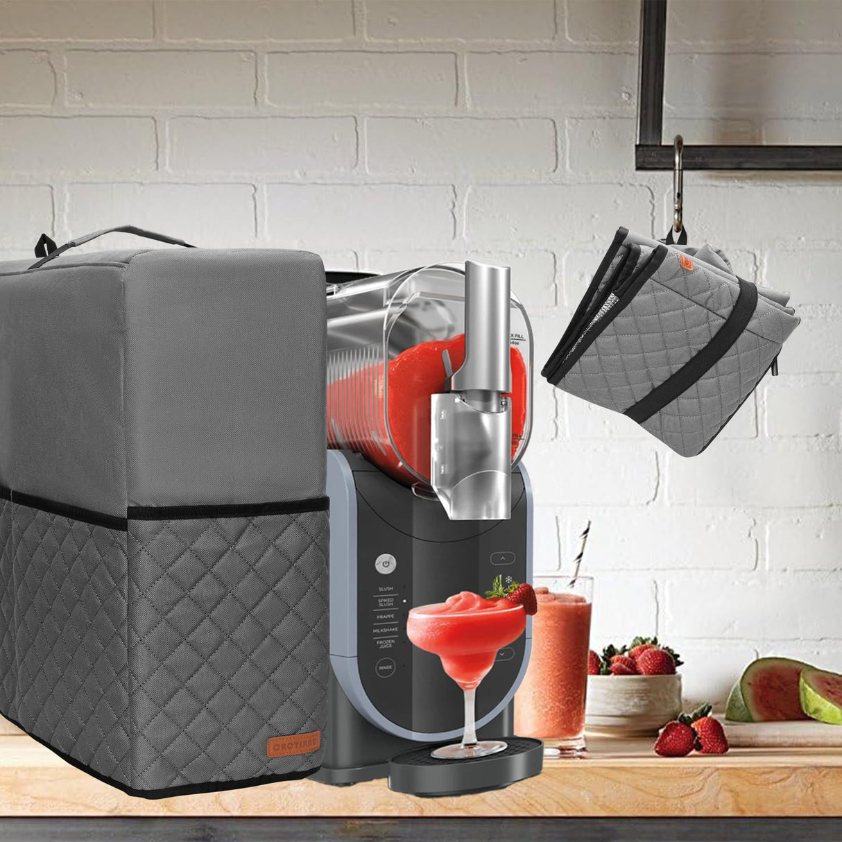 CROTIRAD Slushie Machine Dust Cover for Ninja Slushie Frozen Drink Maker, Hanging Dust Cover for Ninja Slushy Machine, Easy Foldable Fits Ninja Slushi Maker, Quilted Gray, Upgrade