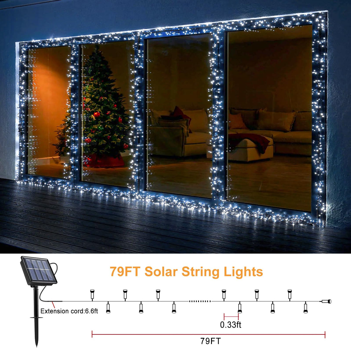 XmasBokeh 2 Pack Solar Christmas Lights, 158FT 480 LED String Lights for Outside Waterproof, 8 Modes Solar Powered Outdoor Lights for Backyard Patio Tree Party Garden Decoration, White