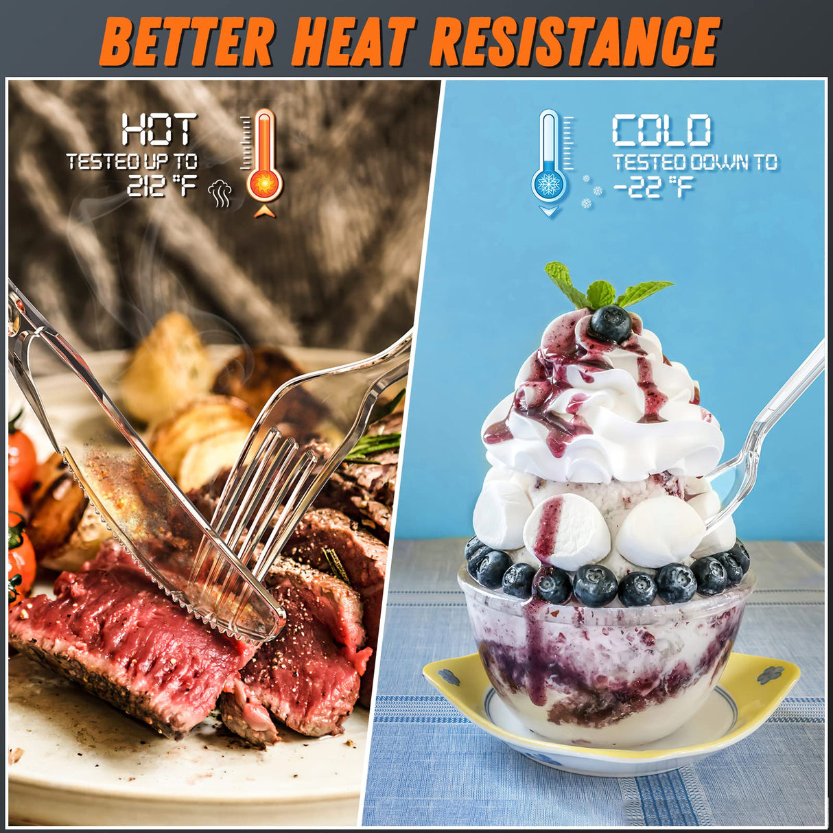 360 Count Plastic Silver Ware Heavy Duty, 120 Forks, 120 Spoons, 120 Knives, Heat Resistant & BPA Free Disposable SilverWare, Disposable Cutlery set, Premium Clear Utencils for Party Supply