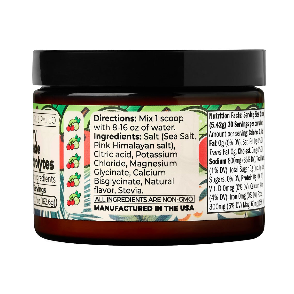 Santa Cruz Paleo Electrolyte Powder Jar Cherry Limeade with Himalayan & Sea Salt, Magnesium, Potassium, Sugar-Free, 30 Servings