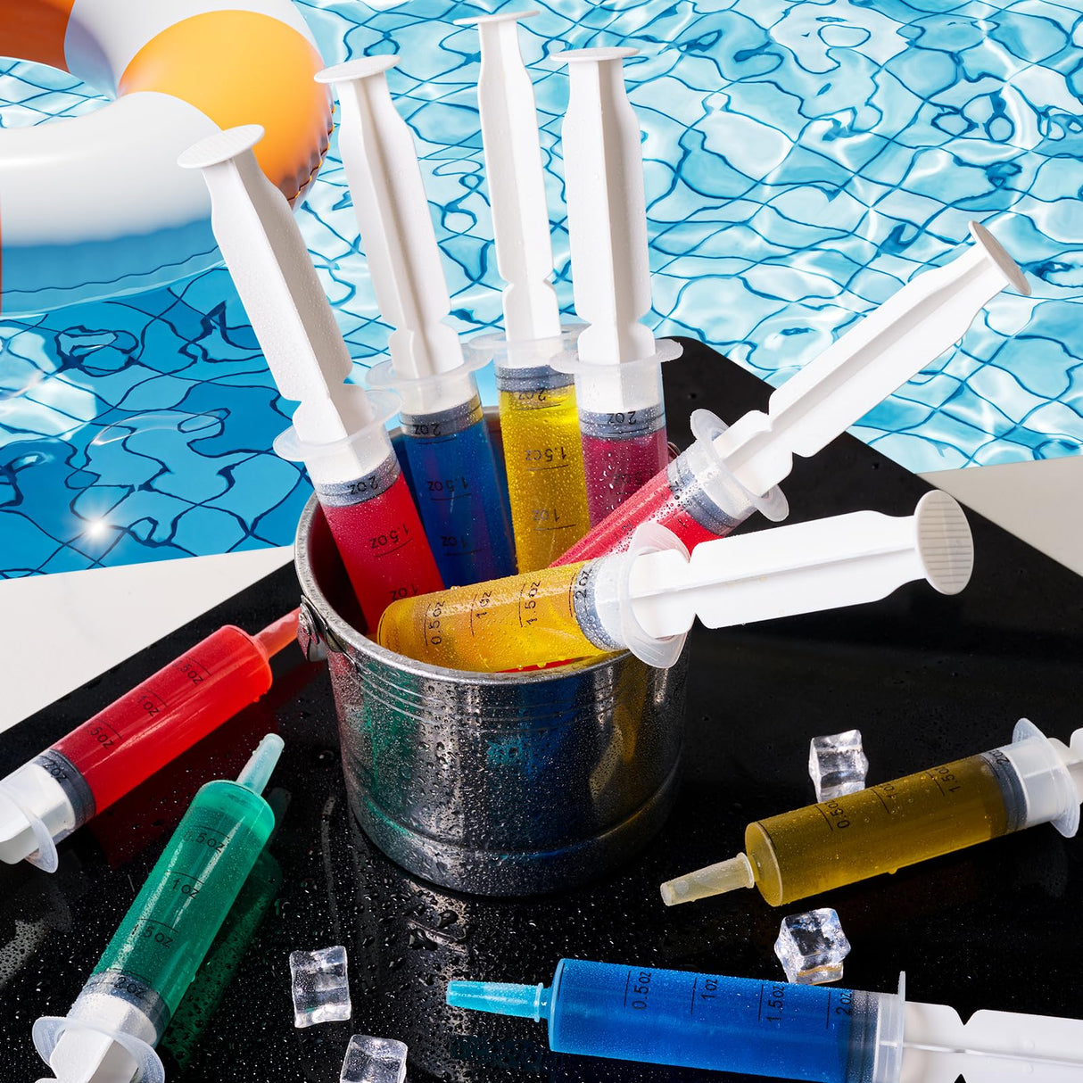 FOCUSLINE 50 Pack Jelly Shot Syringes, 2 OZ Capacity Plastic Shot Glasses, Durable Jelly Shot Syringes with Lid, Perfect for Halloween, Thanksgiving, Christmas