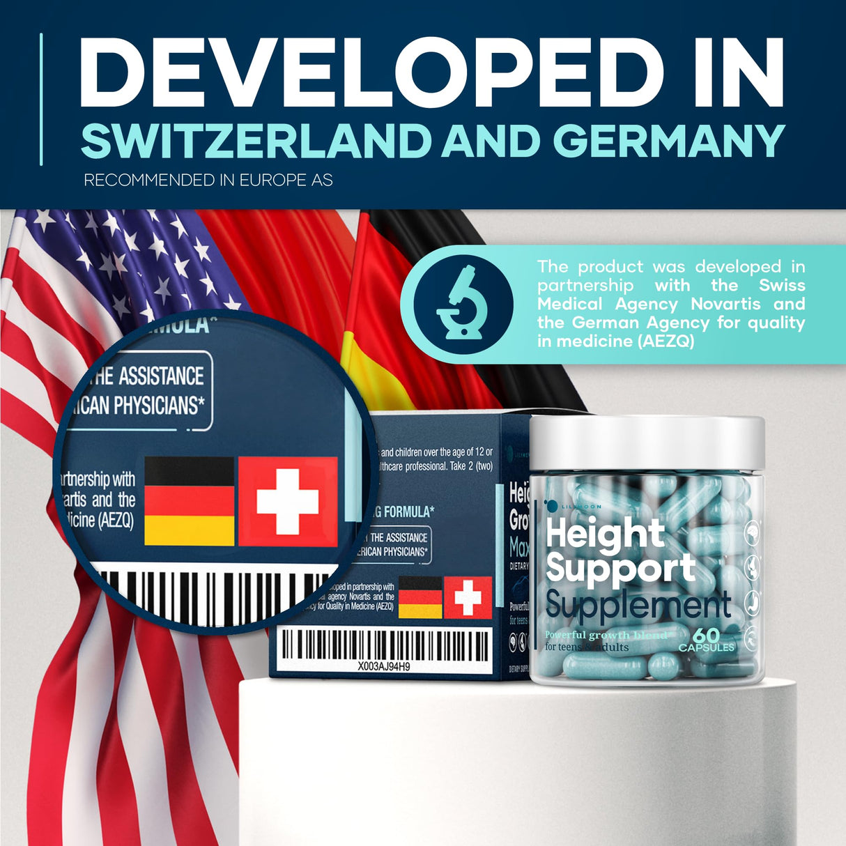 Height & Bone Support Supplement - Made in USA - Premium Height Growth Supplement for Kids & Teens with Calcium - Nutritional Support Bone Health Formula - Height Increase Essential Vitamins - 60 Caps