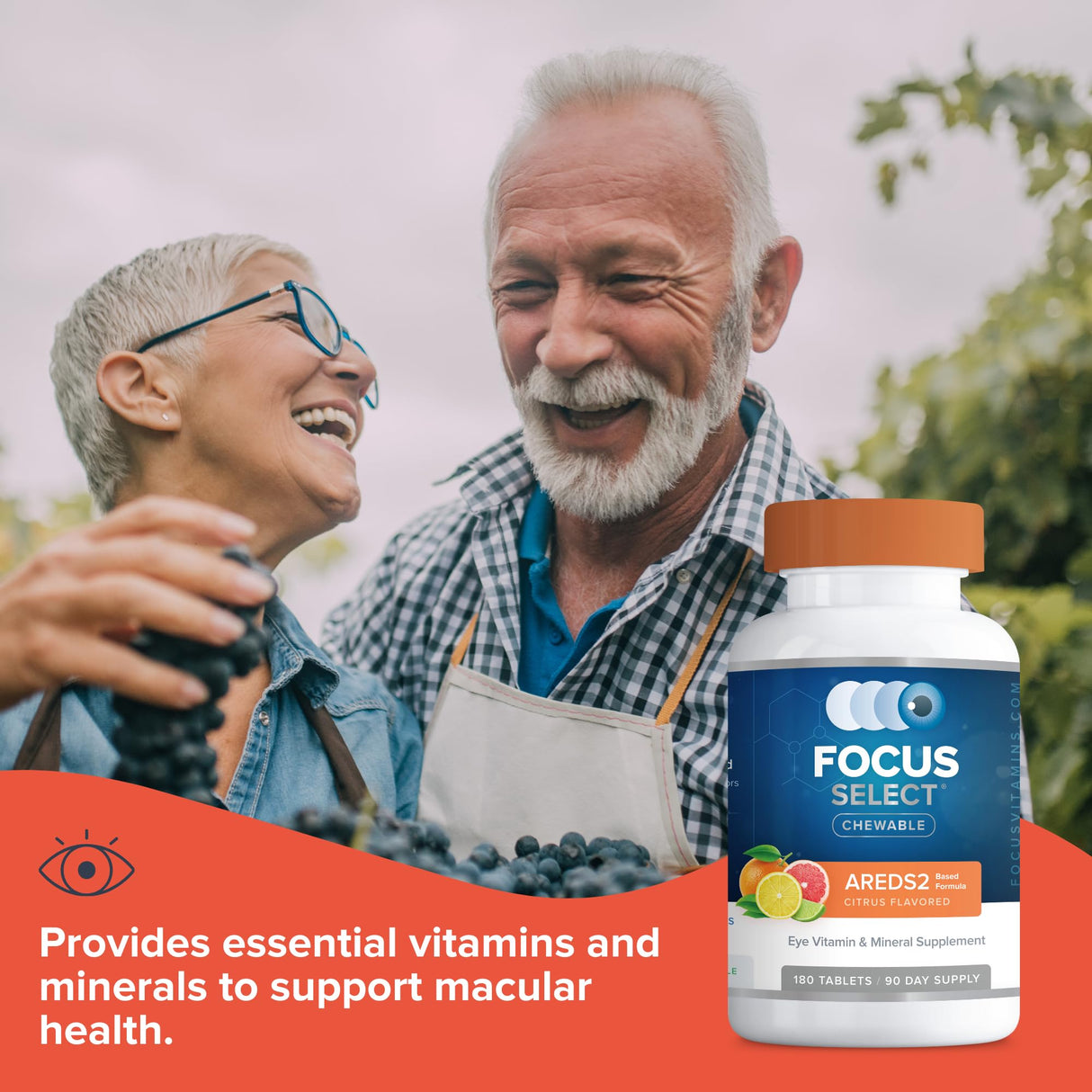Focus Select AREDS2 Based Chewable Eye Vitamin-Mineral Supplement - AREDS2 Based Supplement for Eyes (180 ct. 90 Day Supply) Citrus Flavored AREDS2 Based Eye Chewable - AREDS2 Low Zinc Formula