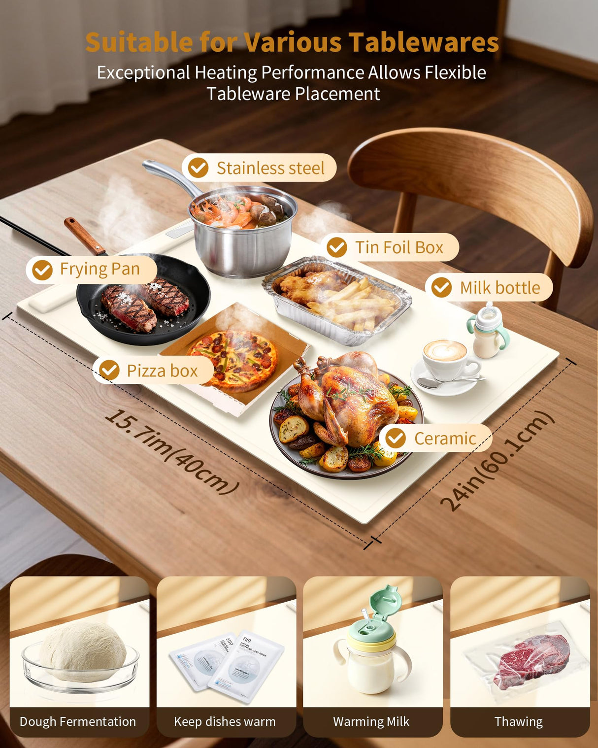 Food Warming Mat - Fast & Full Surface Heating, Silicone Heat Pad with 3 Adjustable Temperature Settings for Buffets Parties, Rollable Electric Warming Tray,Kitchen Heated Plate,Countertop Food Warmer