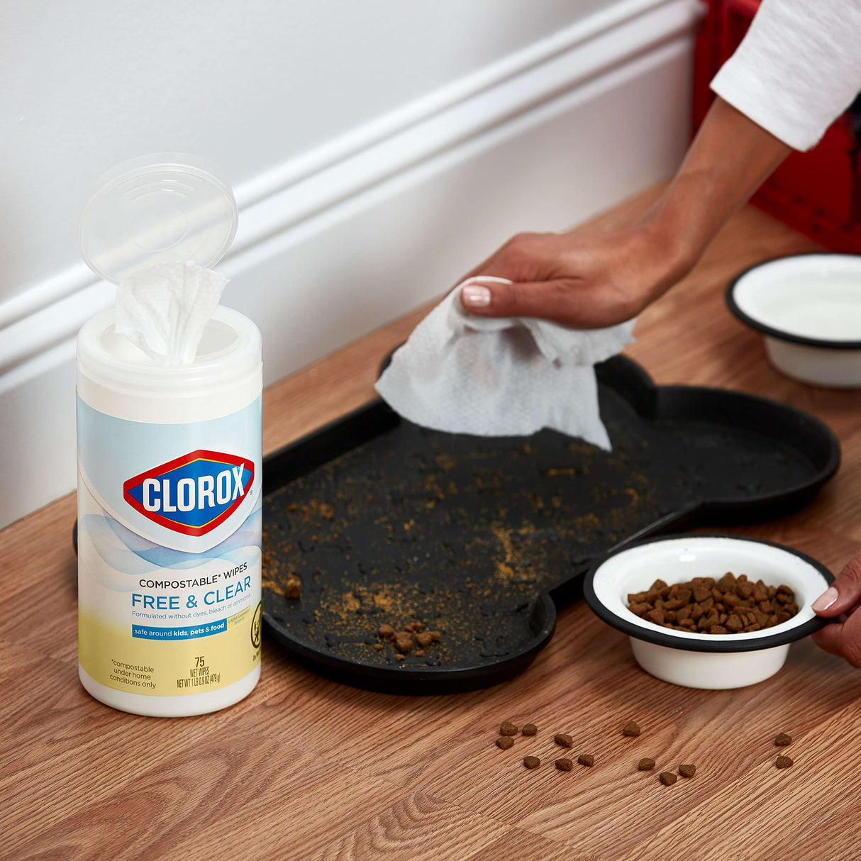 Clorox Free & Clear Compostable Cleaning Wipes, Light Lemon Scent, 75 Count, Pack of 3 (Pack May Vary)