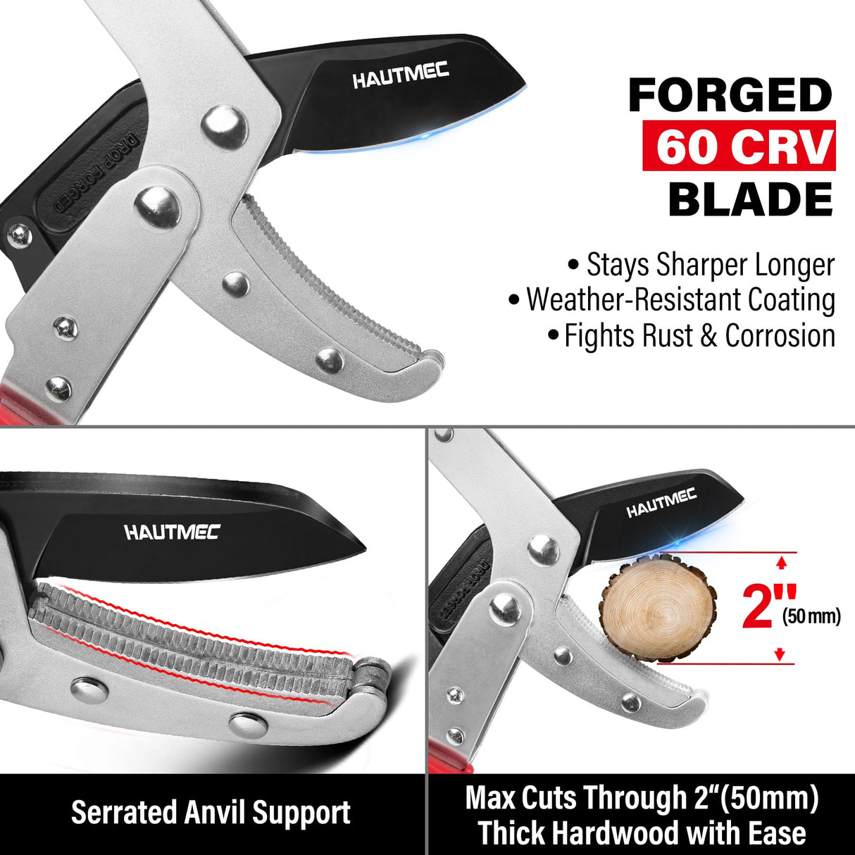 HAUTMEC Anvil Loppers for Tree Trimming Heavy Duty, Extendable 27-37'' Garden Loppers with Compound Action System, 2" Cutting Capacity, Labor-Saving Tree Trimmer for Yard, Lawn Branch Cutter