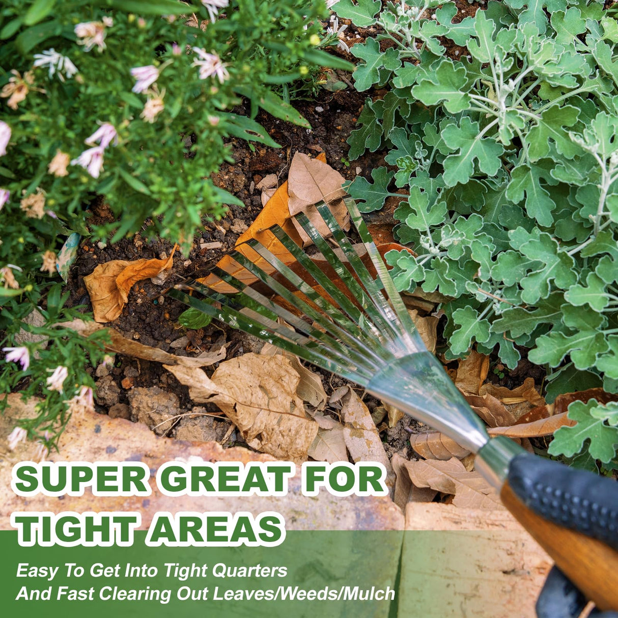 Haliaeetus Garden Hand Rake, 14.6'' Small Garden Rake for Tight Areas