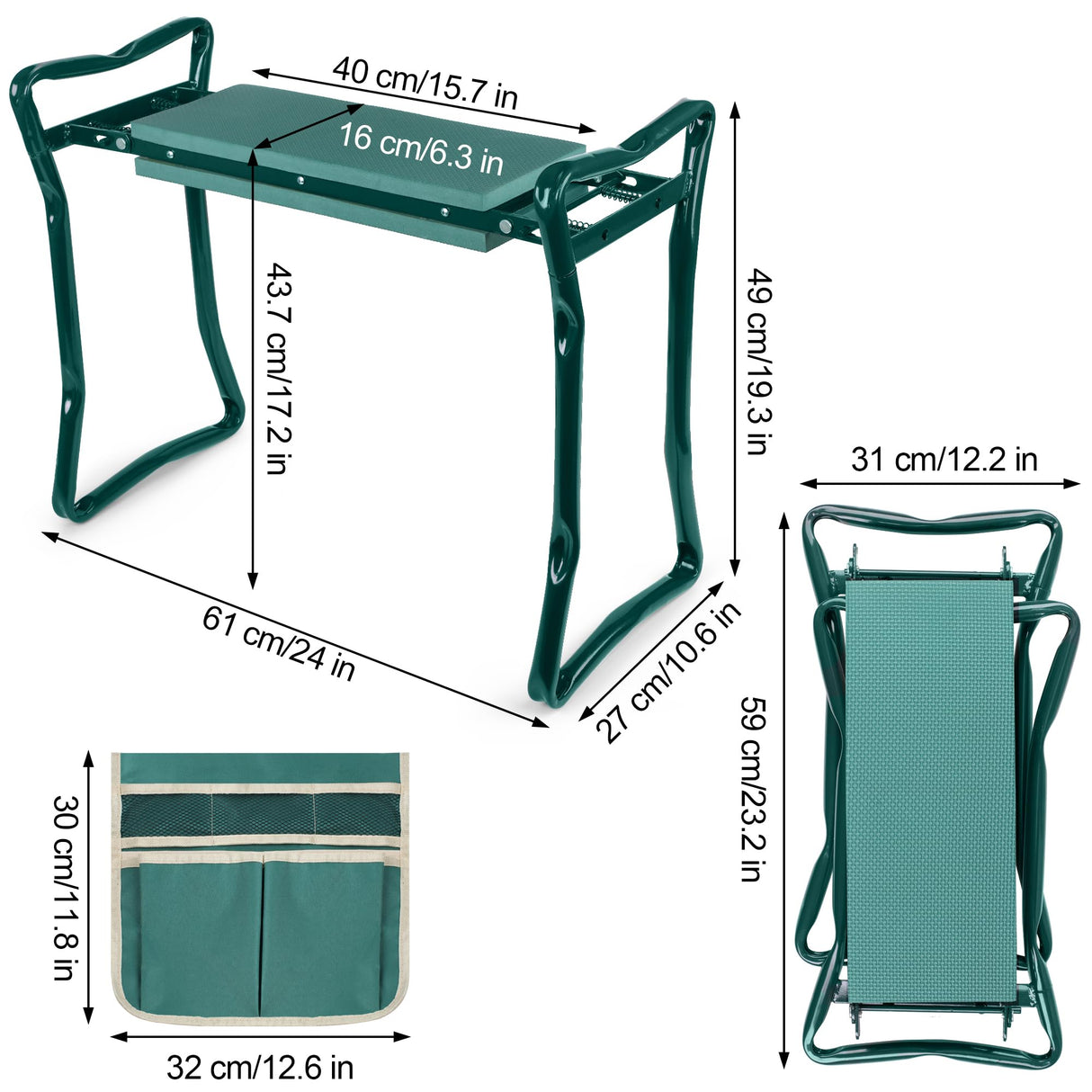 Garden Kneeler and Seat, Garden Bench for Kneeling and Sitting, Garden Stool and Kneeler with A Tool Pocket, Eva Soft Foam Pad for Kneeling and Seating, Gardening Gifts for Women Men Seniors Gardener