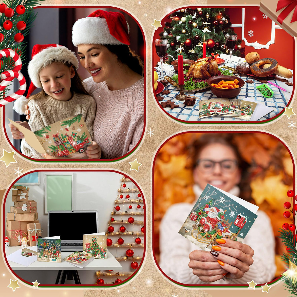 Saillong 12 Pack Vintage Christmas Diamond Painting Greeting Card Kits DIY Retro Christmas Diamond Art Cards with Envelopes Xmas 5D Rhinestones Painting for Adults DIY Craft Family Friend Xmas Gifts