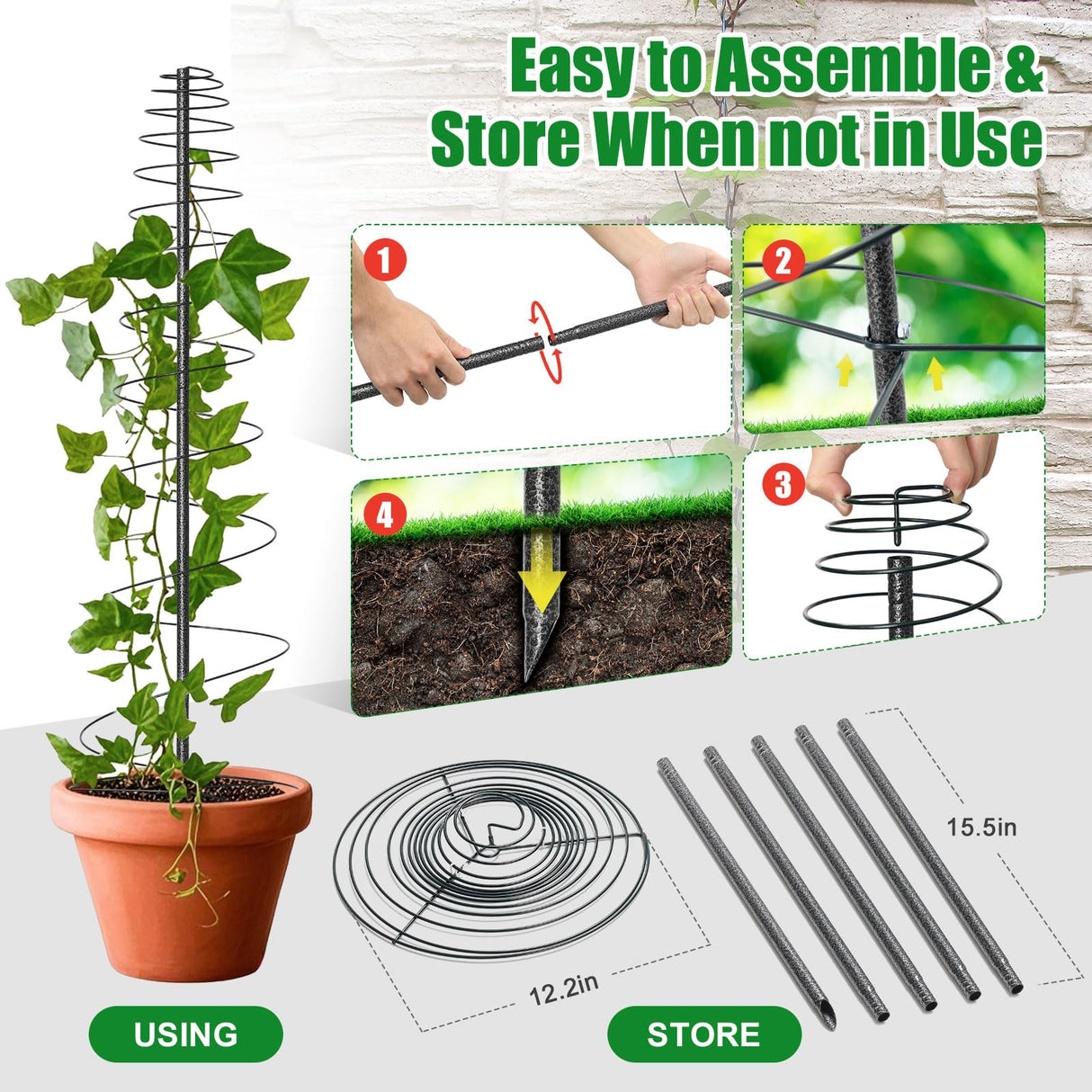 2 Pack Spiral Metal Garden Trellis for Climbing Plants Outdoor - 72" Large Heavy Duty Plant Support Tower with Center Pole, for Outdoor Garden, Raised Bed,Backyard,Container Gardening
