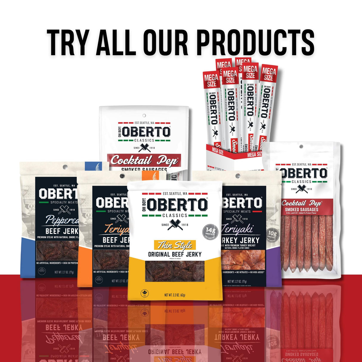 Oh Boy! Oberto Classics Thin Style Peppered Beef Jerky, 1.2 Ounce (Pack of 8)