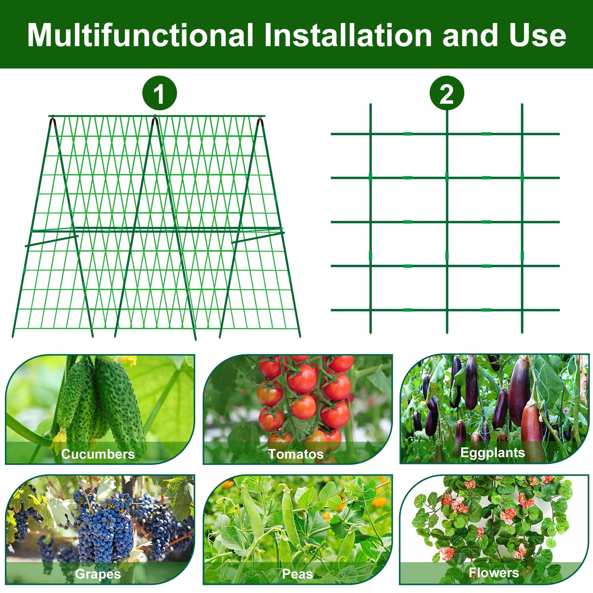 48 x 48 Inch Foldable Cucumber Trellis for Raised Bed- A-Frame Garden Trellis for Climbing Plant Outdoor with Climbing Net and Plant Support Clip for Outdoor Plants Zucchini Vegetables Tomato Flowers