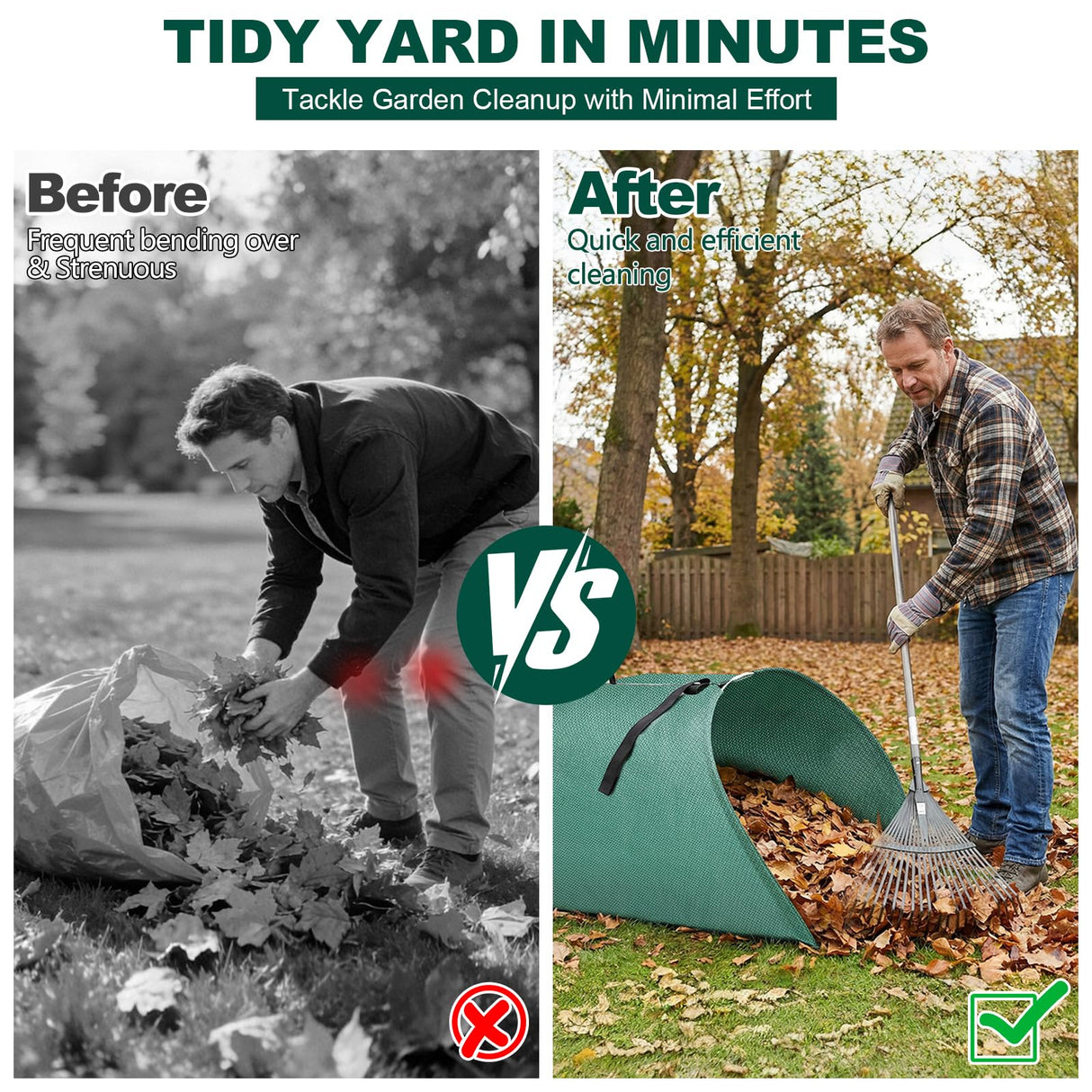 60 Gallon Large Leaf Collector, Dustpan-Style Lawn and Leaf Bags, Collapsible Yard Waste Bags Easy Storage & Transport, Reusable Leaf Pick Up Garden Bag for Leaves Grass Debris Lawn Trash