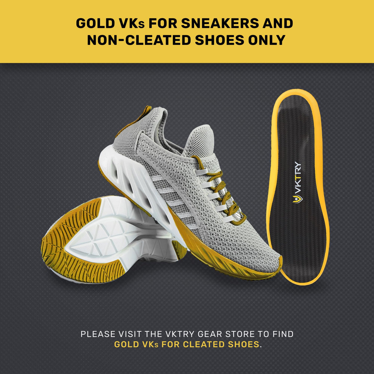 VKTRY Gold Carbon Fiber Performance Insoles –Customized Inserts, Non-Cleated Shoes–Basketball, Volleyball, Racquet Sports, Running & More–Run Faster, Jump Higher, Recover Quicker, Protect from Injury