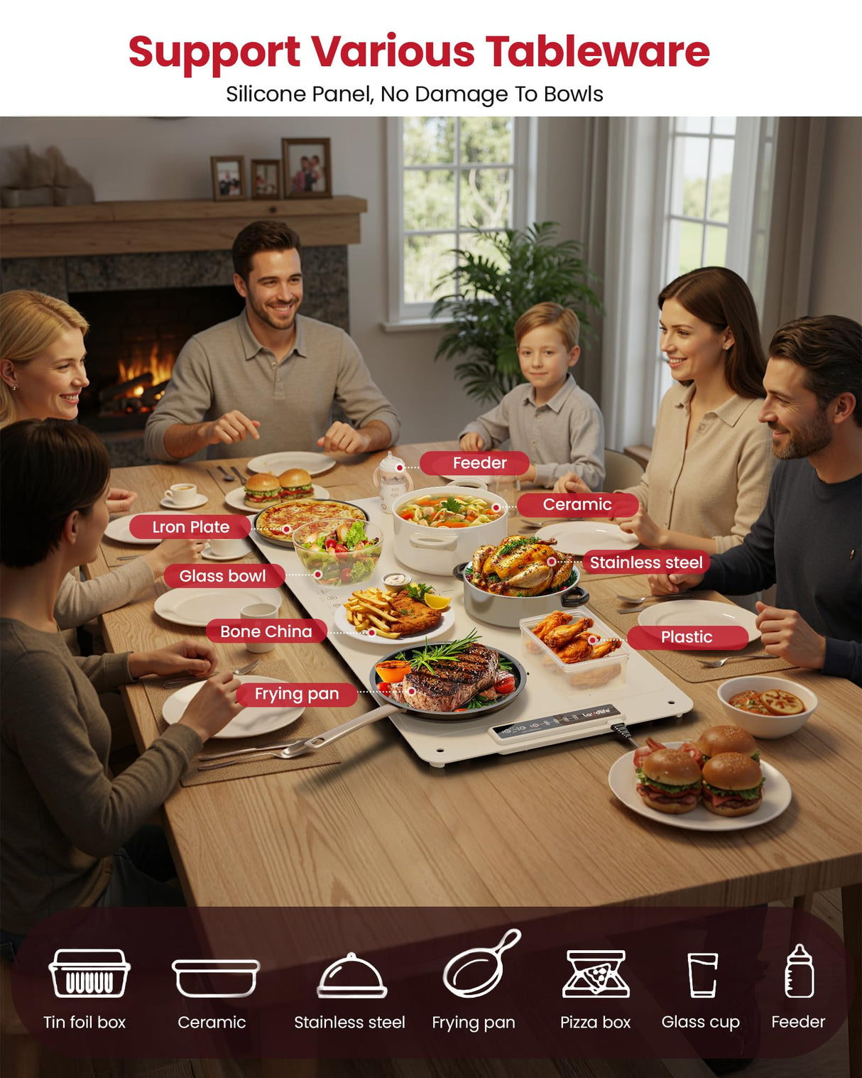 Extra Large Food Warming Mat for Countertop (XXL 36”x16”) - Full-Surface Heating Pad with 4 Temps Settings, Ideal for Buffet Party Food Warmer, Roll-Up Electric Warming Tray for All Gathering, Beige