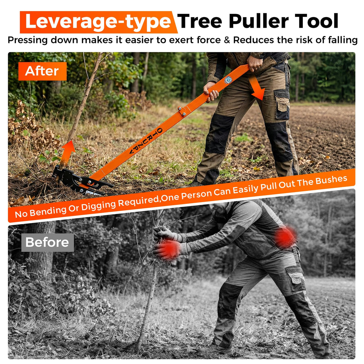 OTRUZPV Heavy-Duty Sapling Puller Tool, High-Leverage Tree Puller for 1/4" to 2" Roots, Manual Root Remover for Shrubs, Vines and Thorns, Effort-Saving Weed Puller for Garden, Farm and Landscaping
