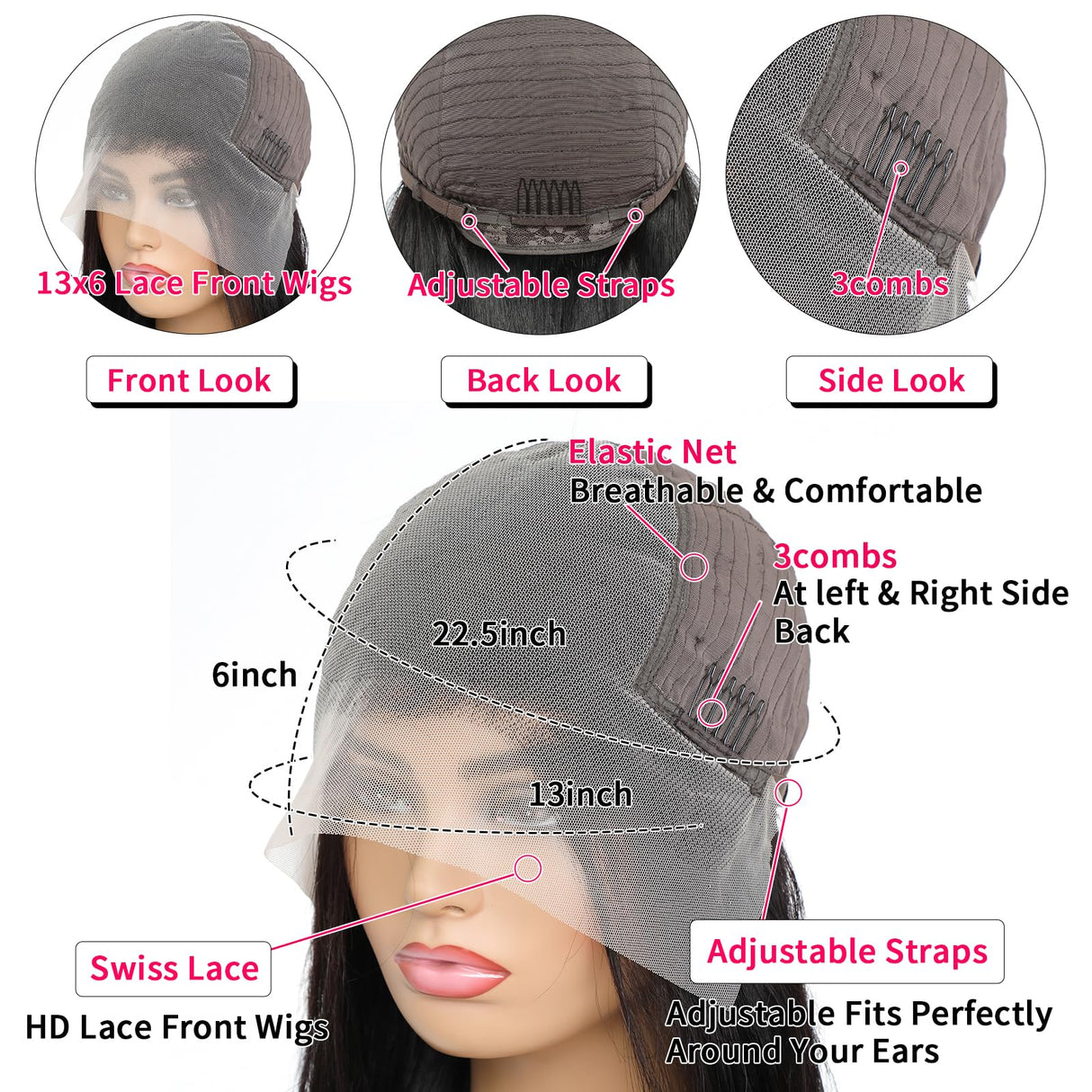 13x6 Deep Wave Lace Front Wigs Human Hair 200 Density HD Transparent Deep Curly Lace Front Wig Human Hair Lace Frontal Wigs for Women Pre Plucked Natural Black (Black, 26 inch)