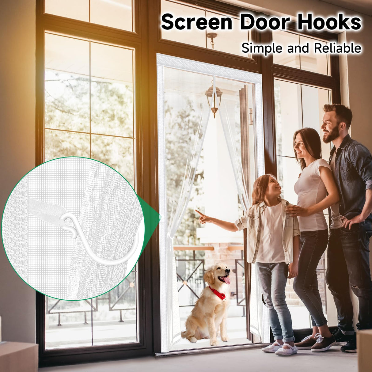 HOFUDON Upgraded Magnetic Screen Door, Heavy Duty Fiberglass Mesh, Quick Close Full Strip Magnets, Door Screen Magnetic Closure for Single Door Size 36 x 80 Inch, Screen Door Size 39 x 82 Inch White