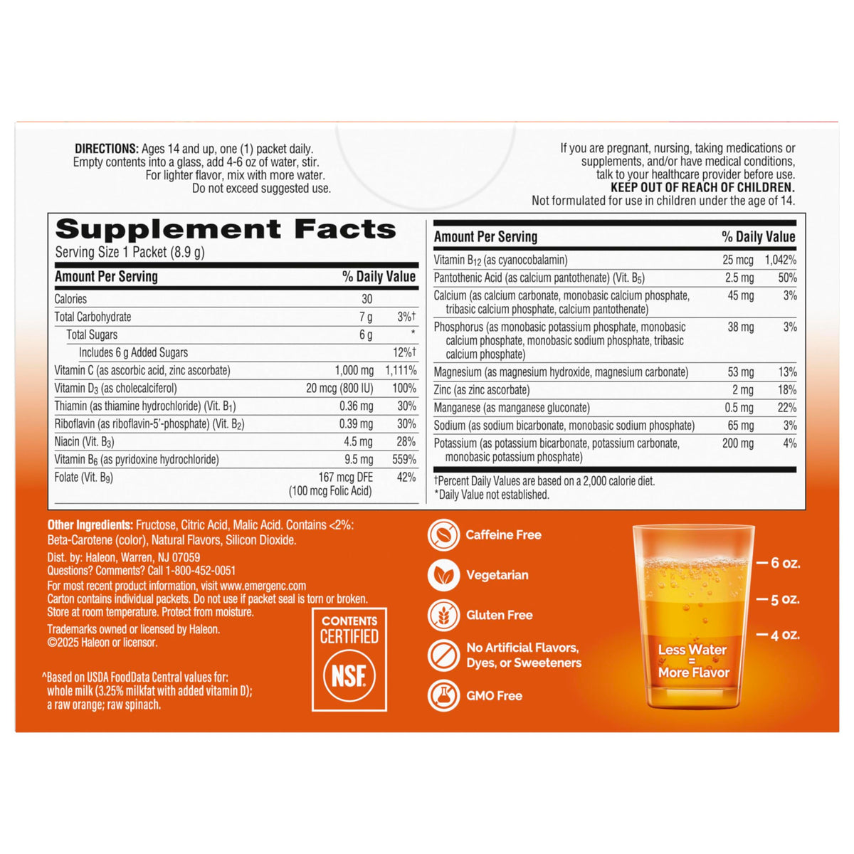 Emergen-C Vitamin C 1000mg Immune Support Powder, Orange, 60 Packets