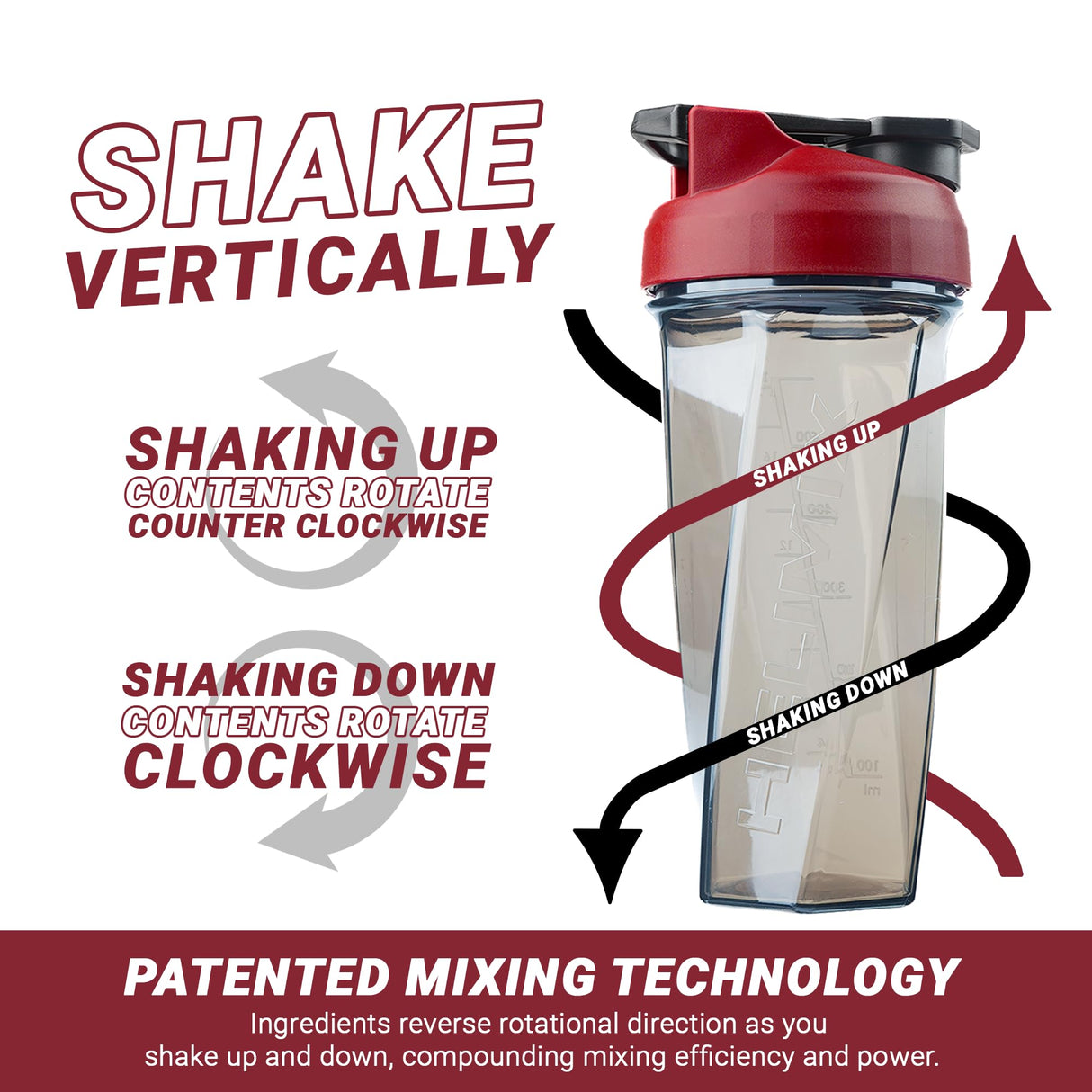 HELIMIX 2.0 Vortex Blender Shaker Bottle Holds upto 28oz | No Blending Ball or Whisk | USA Made | Portable Pre Workout Whey Protein Drink Shaker Cup | Mixes Cocktails Smoothies Shakes | Top Rack Safe