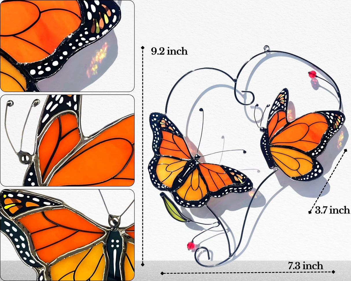 Iricrist Monarch Butterfly Gifts for Grandma & Mom, Butterflies Suncatcher Stained Glass Window Hanging, Real Handmade Sun Catcher Indoor Window, Decorations in Garden Decor, Ornament for Mother