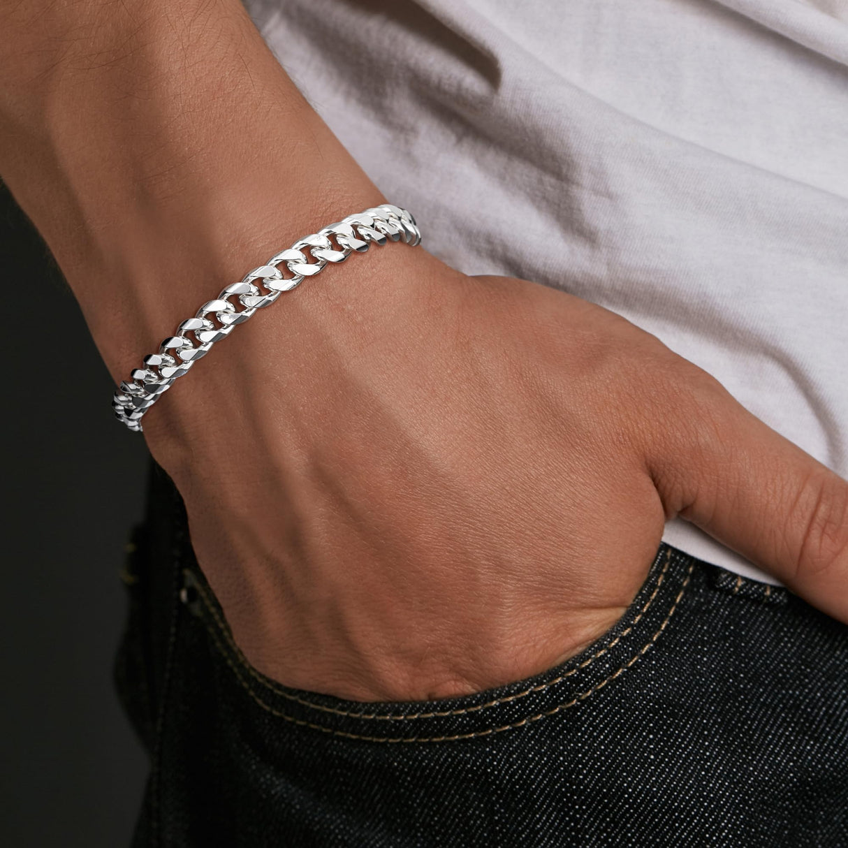 HIMSTORY Silver Bracelet for Men, 7mm 925 Sterling Silver Cuban Link Bracelet Diamond Cut Silver Bracelets Jewelry Gifts for Boyfriend Husband(8.5 Inches)