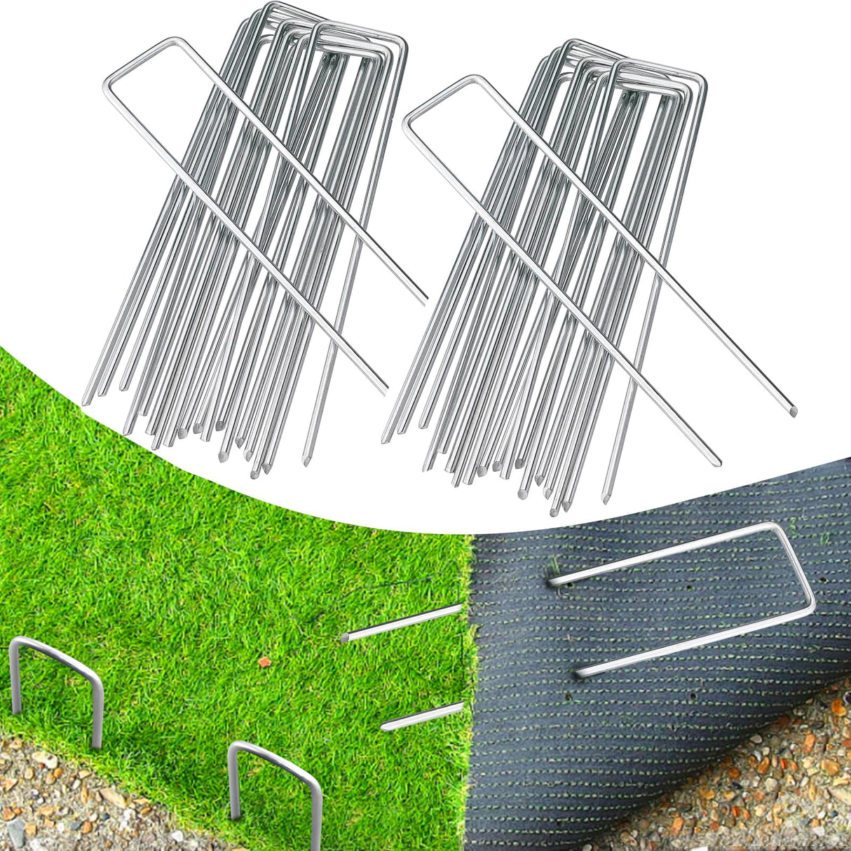 BEBEKULA 100 Pack 6 Inch Garden Stakes, Galvanized Landscape Staples for Weed Barrier Fabric, Heavy Duty Sod Pins Securing Pegs Netting Ground Sheets Irrigation Tubing