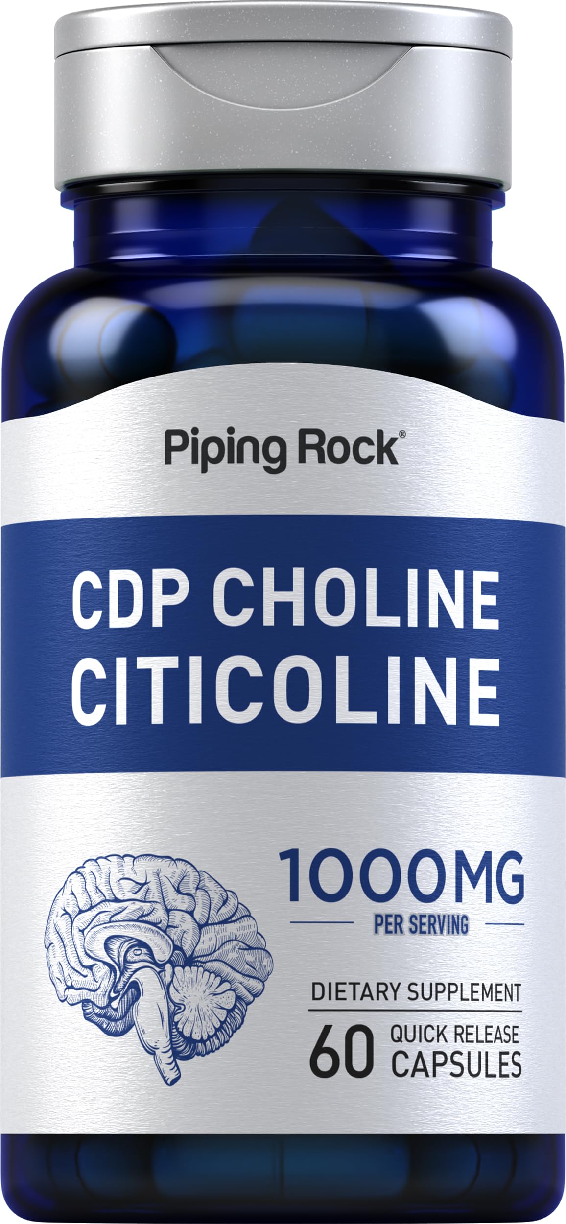 Piping Rock CDP Choline Citicoline 1000mg | 60 Quick Release Capsules | for Men and Women | Non-GMO, Gluten Free Dietary Supplement