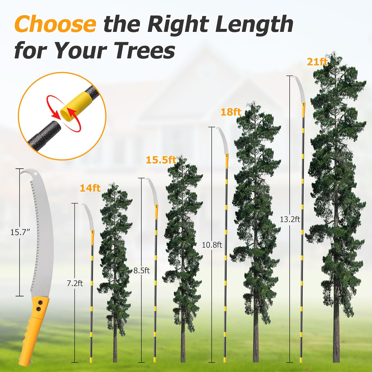 Pole Saw For Tree Trimming,2-In-1 Manual Handheld Pole Pruning Saw, 10.8 FT Long Tree Trimmer With 15.7" Triple-Ground Sharp Blade Cutter For Branches,Orchard, Palm Trees, Shrubs,Limbs