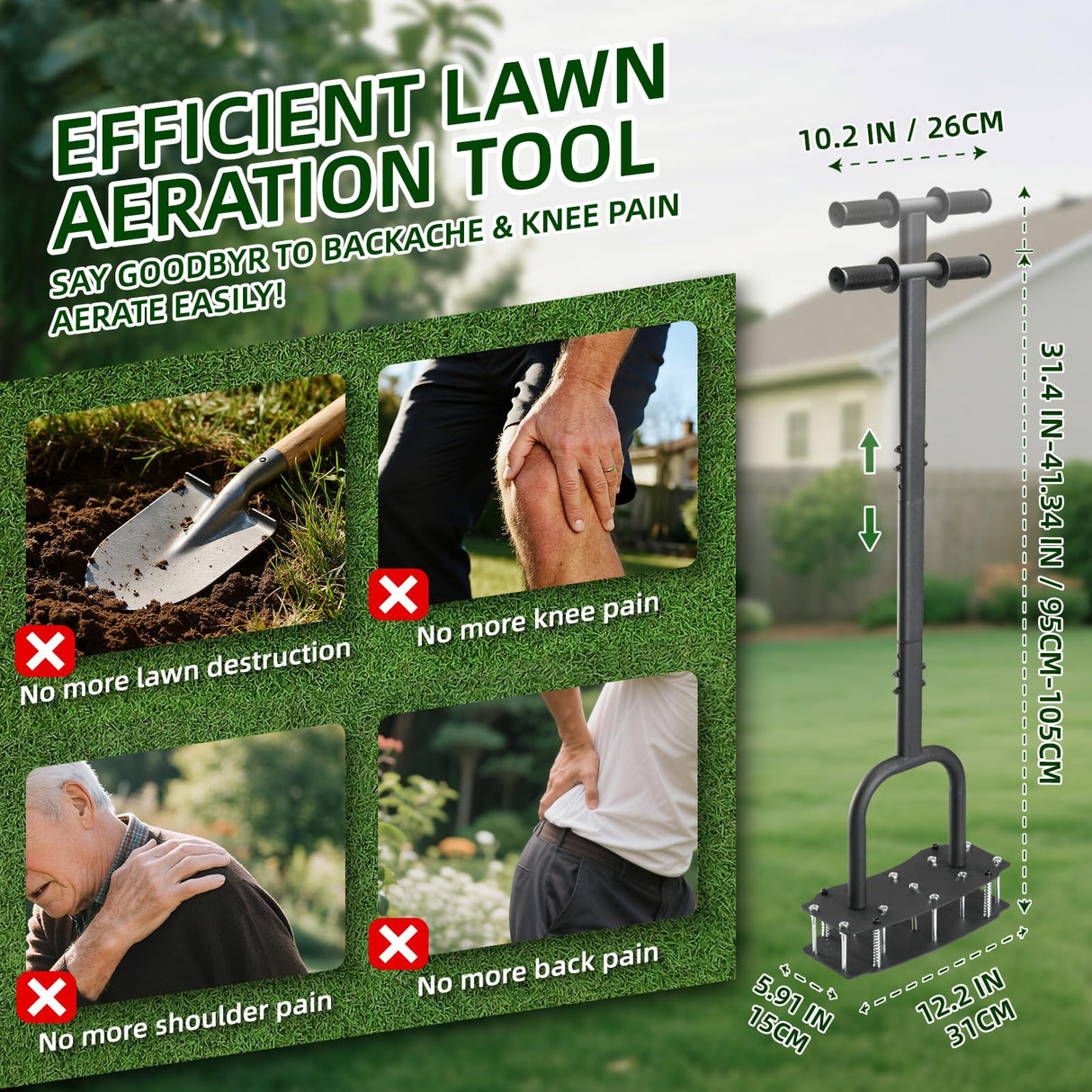 AHXPOCF Manual Lawn Aerator Tool, 11 Spike Steel Aerator for Yard