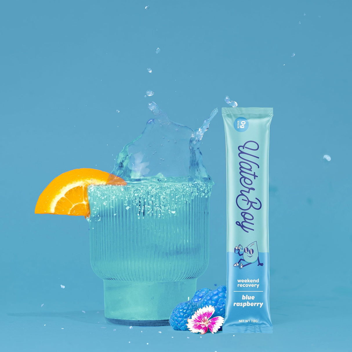 Waterboy Weekend Recovery | 3,200mg Electrolyte Powder Packets | Ginger + L-Theanine + Vitamins | No Sugar, All Natural, Gluten Free | 24 Drink Stick Mixes (Blue Raspberry)