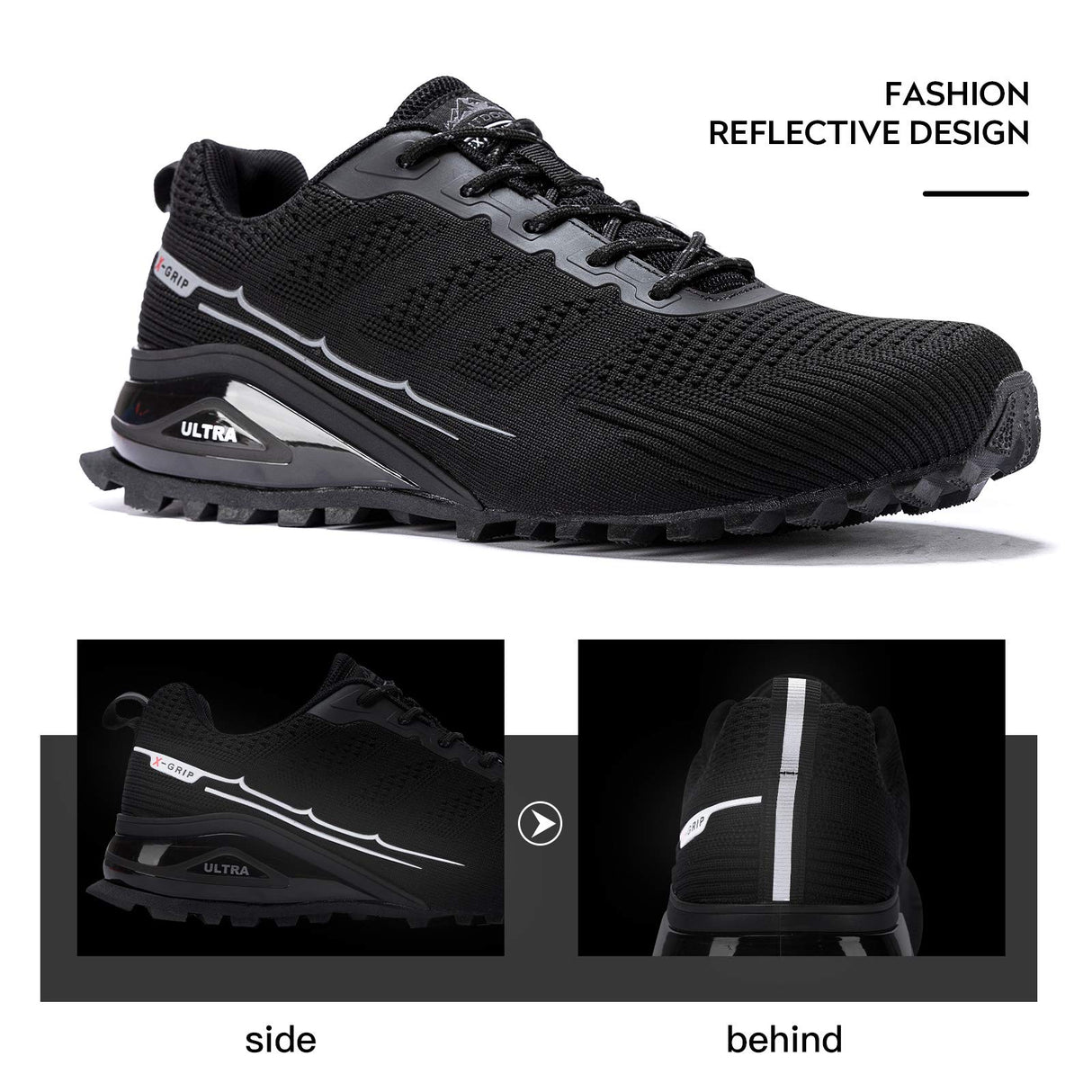 Kricely Men's Trail Running Shoes Fashion Hiking Sneakers for Men Tennis Cross Training Shoe Black Non-Slip Walking Footwear Size 7.5