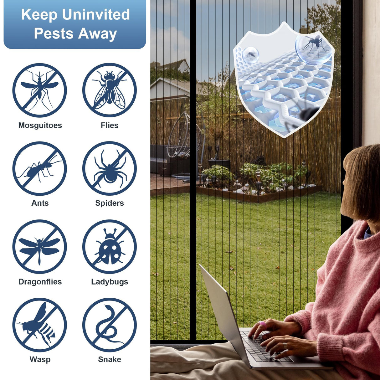 METAONLY Magnetic Screen Door Mesh Fits 36" x 80" Door - Curtain Size 38" x 82", Works for Patio, Sliding Door, Keeps Bug Mosquito Out, Fresh Air Flow, Black