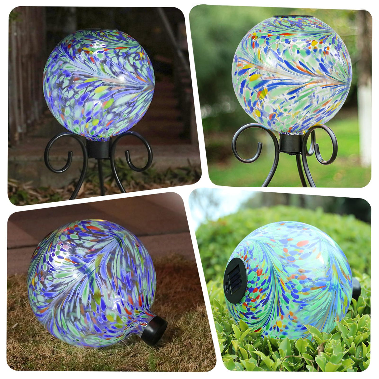 VCUTEKA Solar Gazing Ball, 10" Glass Gazing Balls Sphere with Solar Light for Garden Decor Lawn Outdoor Yard Decorative