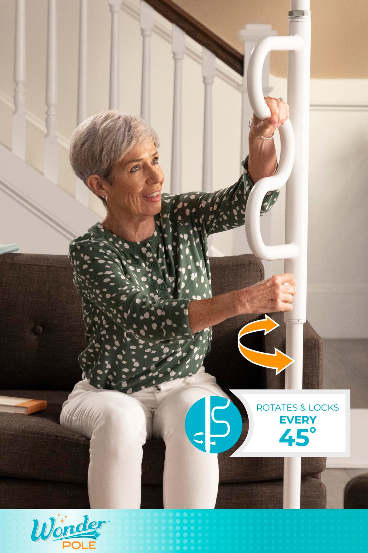 Stander Wonder Pole, Security-Pole and Curve Grab Bar, Tension Mounted Floor to Ceiling Transfer-Pole for Seniors, Elderly Adults, Bathroom Safety Assist and Stability Rail, White