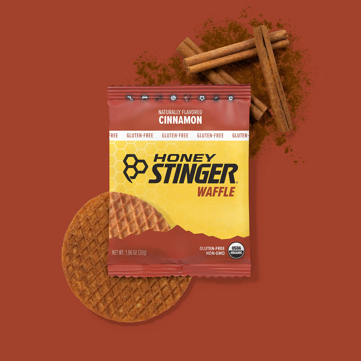 Honey Stinger Organic Gluten Free Cinnamon Waffle, Energy Stroopwafel for Exercise, Endurance and Performance, Sports Nutrition for Home & Gym, Pre and Post Workout, Box of 16 Waffles, 16.96 Ounces