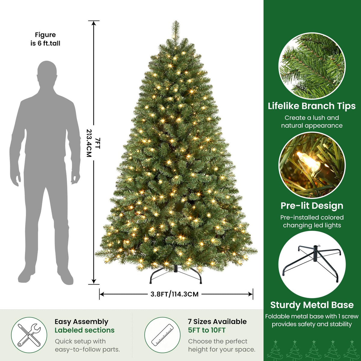 SHareconn 7ft Prelit Artificial Classic Spruce Christmas Tree