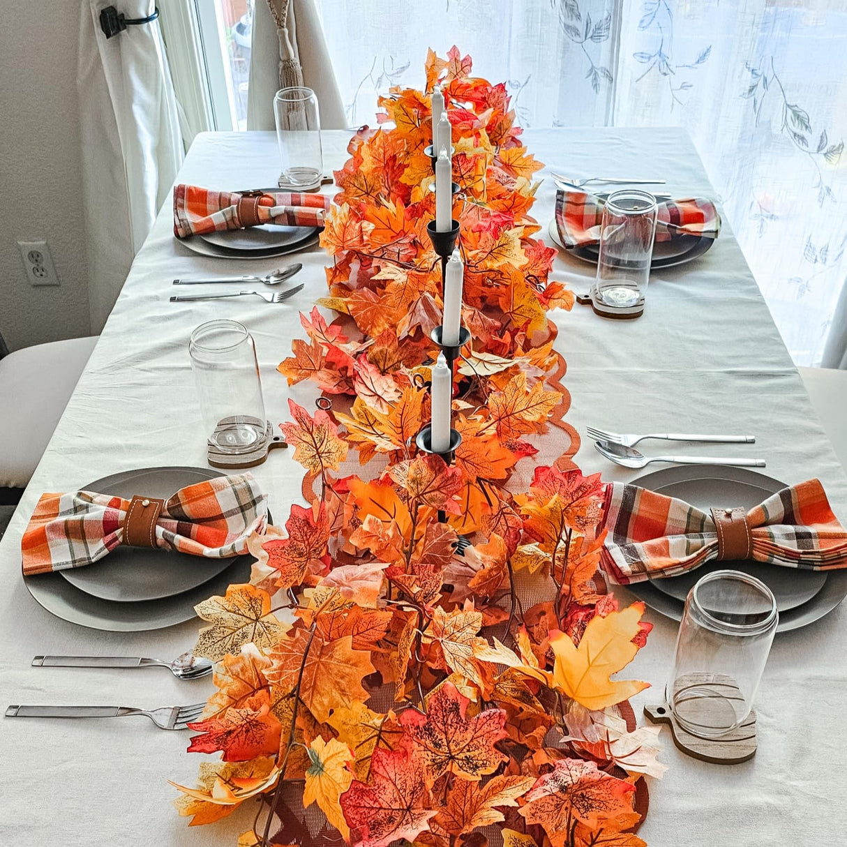 CQURE 5 Pack Fall Leaf Garland, Total 29.5Ft Artificial Fall Vines Autumn Garland Fall Maple Leaves Thanksgiving Decor for Home Wedding Fireplace Christmas