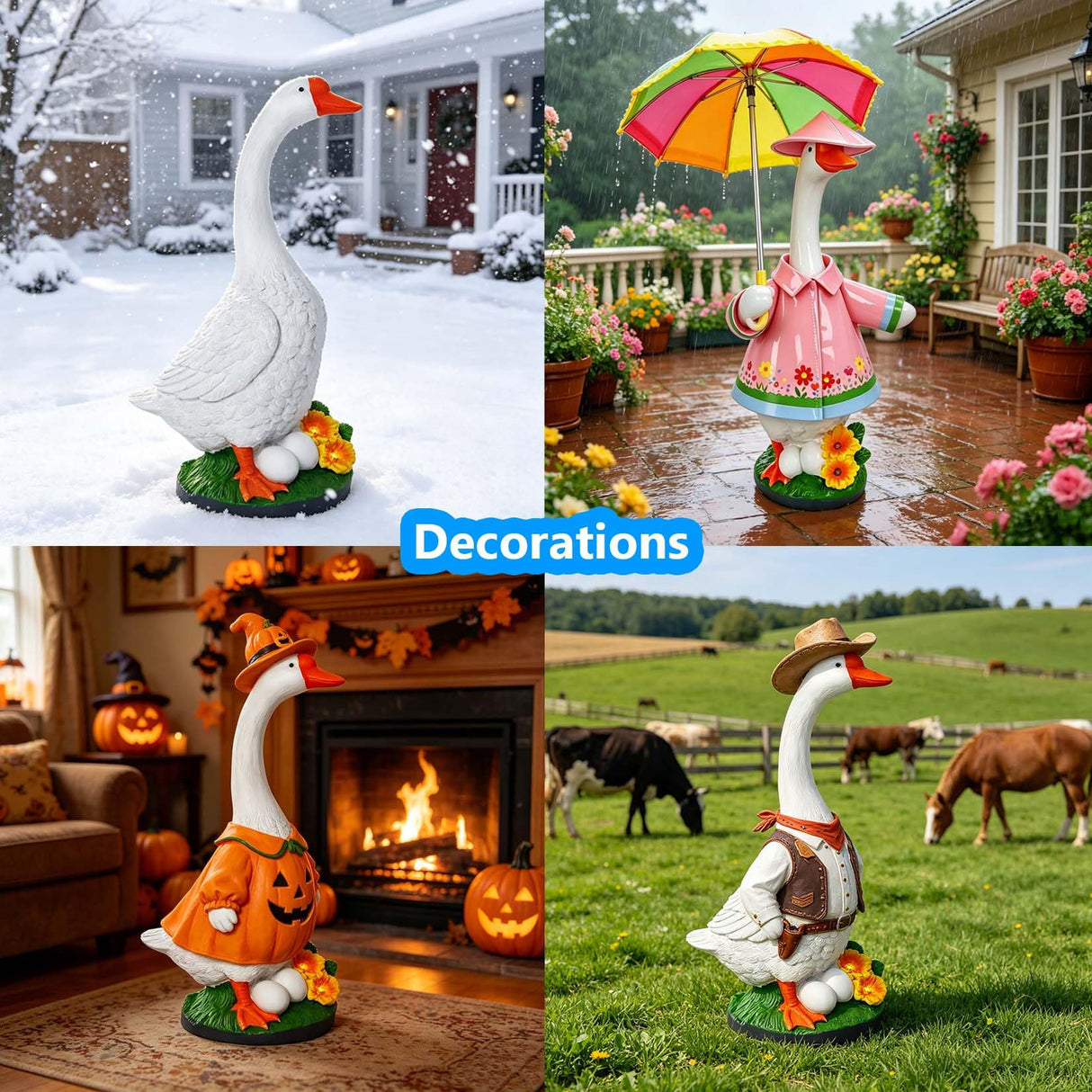GasSaf 23 Inch Porch Goose Outdoor Garden Statue, Large Porch Goose for Garden Yard Patio Balcony Decor, Heavy-Duty & Independent Standing, Big Resin White Cygnus Sculpture, Father Gift