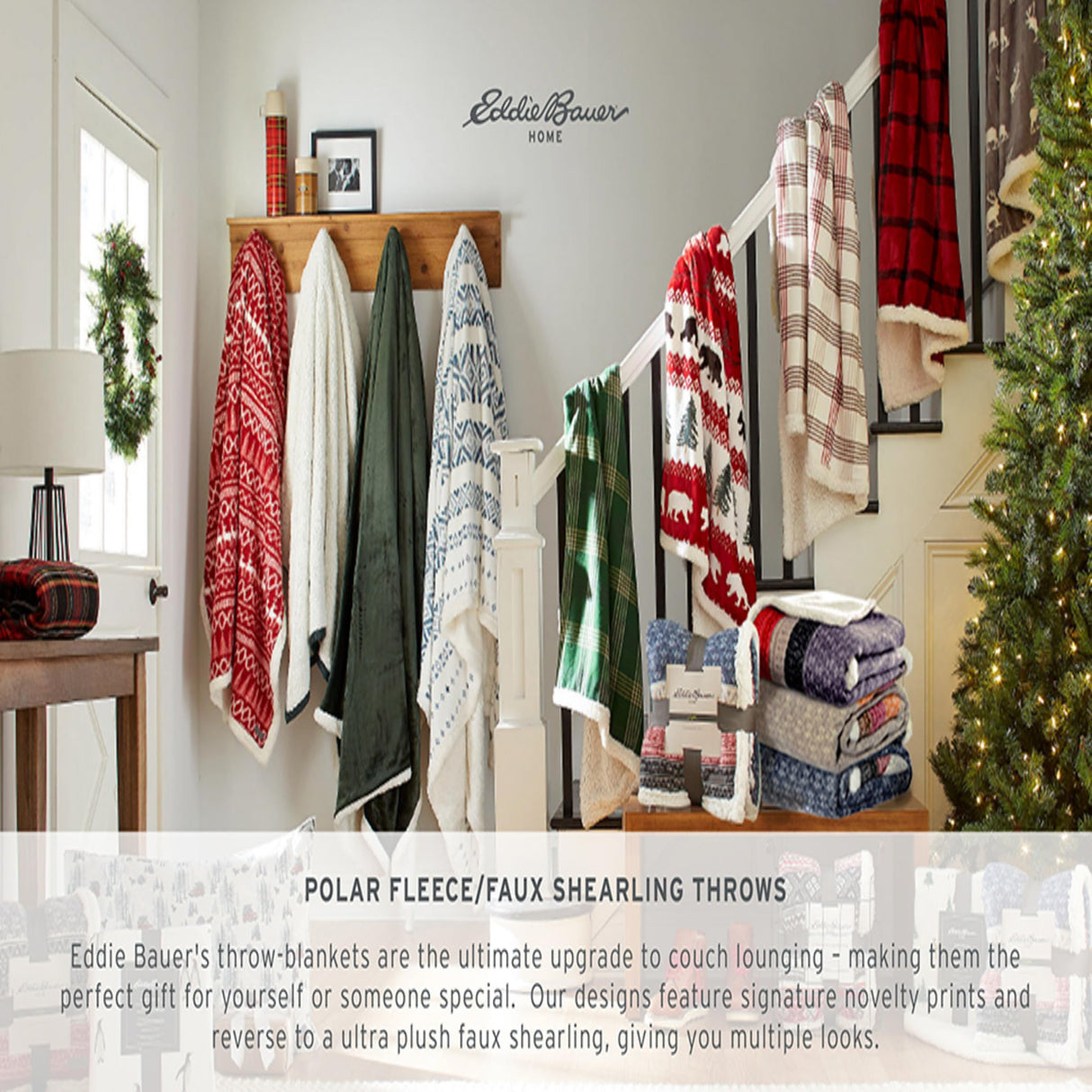 Eddie Bauer - Throw Blanket, Super Soft Reversible Sherpa & Brushed Fleece Bedding, Ideal Christmas & White Elephant Gifts, Cozy Plaid Throw Blankets For Couch for Bed or Couch (Fair Isle Dark Steel, 50" x 70")