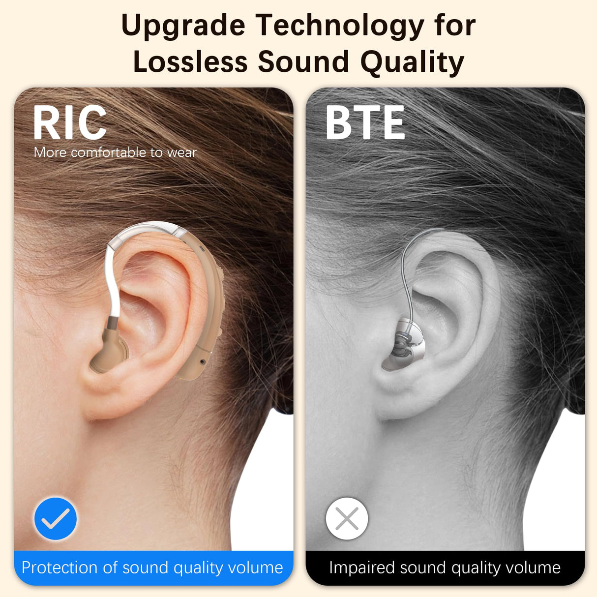 Hearing Aids for Seniors, Hearing Aids Rechargeable with Noise Cancelling and Volume Control, Hearing Amplifier for Adults Hearing Loss, Portable Behind-the-Ear Hearing Aid Headphones (colour of skin)
