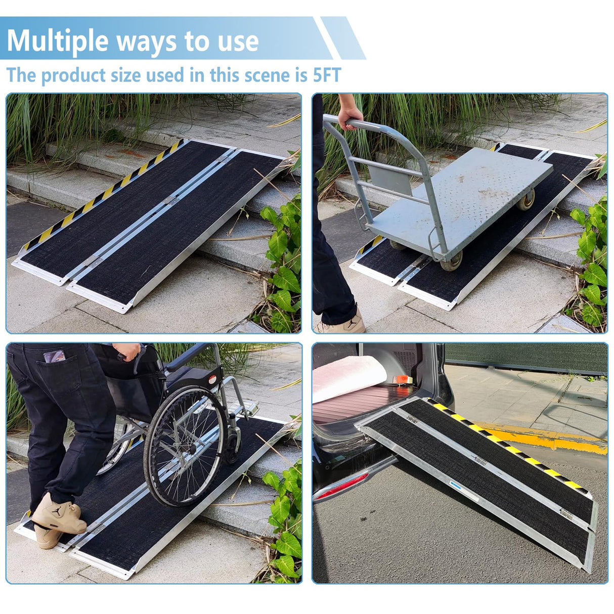 NEOWISM Protable wheelchair ramp 3FT,Non-Slip Folding Aluminum Handicap Ramps,Threshold Ramp for home,Holds up to 600lbs,Wheelchair ramp for steps,Mobility Scooter,Doorways (3FT Useing Height 3-9inch)
