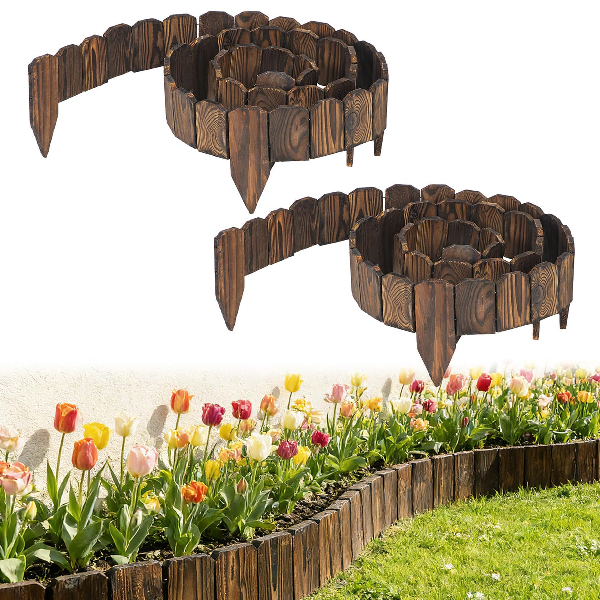 9.6ft L x 3.9in H Landscape Edging - 2 Pack Anti-Corrosive Wood Flower Bed Edging Borders, Garden Edging for Yard Path Lawn Decorative Tree Fence