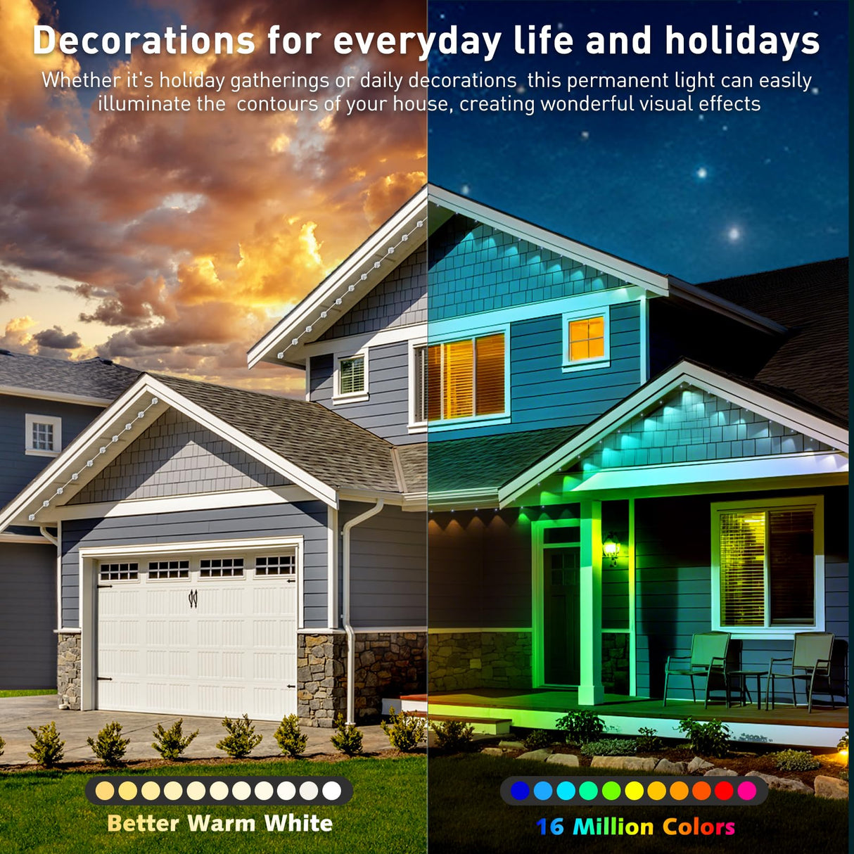 INZIDOL 100FT Permanent Outdoor Lights, IP67 Waterproof,for House Roof, Christmas, Holiday, Party, Daily Lighting, Smart RGB Outdoor Lights with Remote APP Control & DIY Scenes