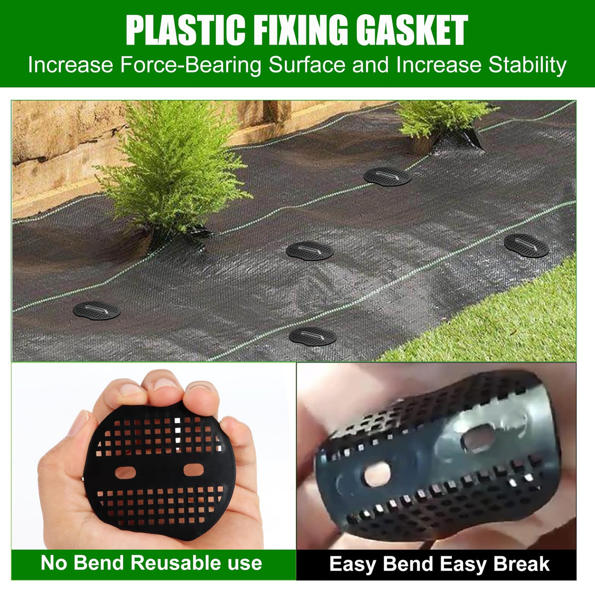Landscape Fabric Staples with Rubber Hammer,6Inch 50pcs Galvanized Garden Pegs+ 50pcs Gaskets + Pick Hook + Gloves,Anti-Rust,U-Shaped Lawn Spikes,Yard Turf Pins for Weed Barrier,Ground Grass Cover