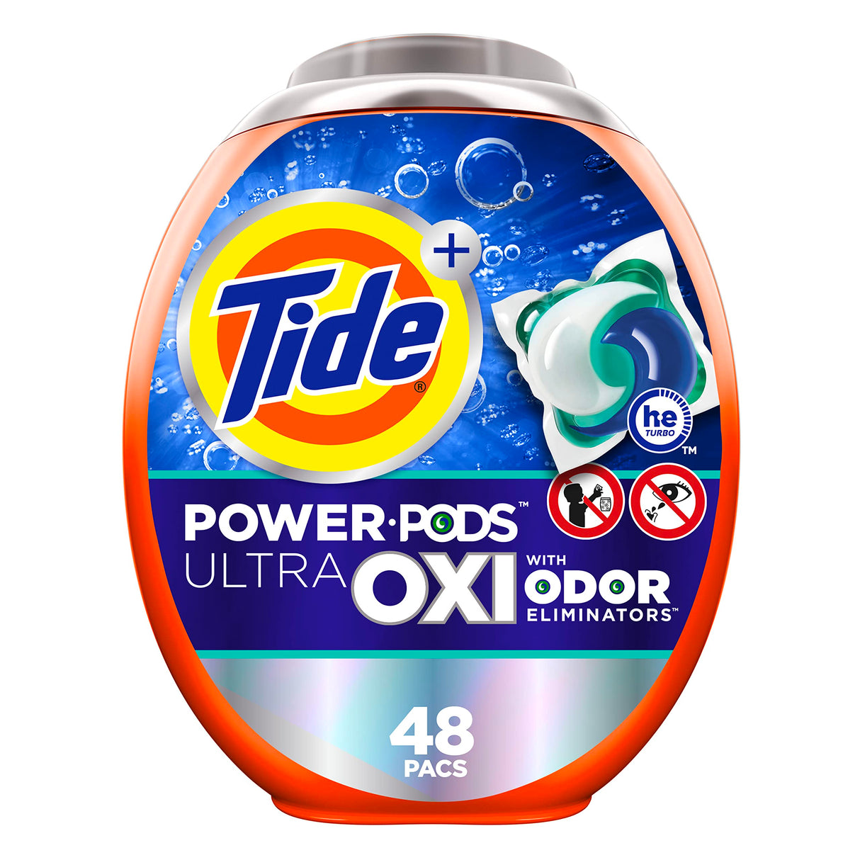 Tide Ultra OXI Power PODS with Odor Eliminators Laundry Detergent Pacs, 48 Count, For Visible and Invisible Dirt