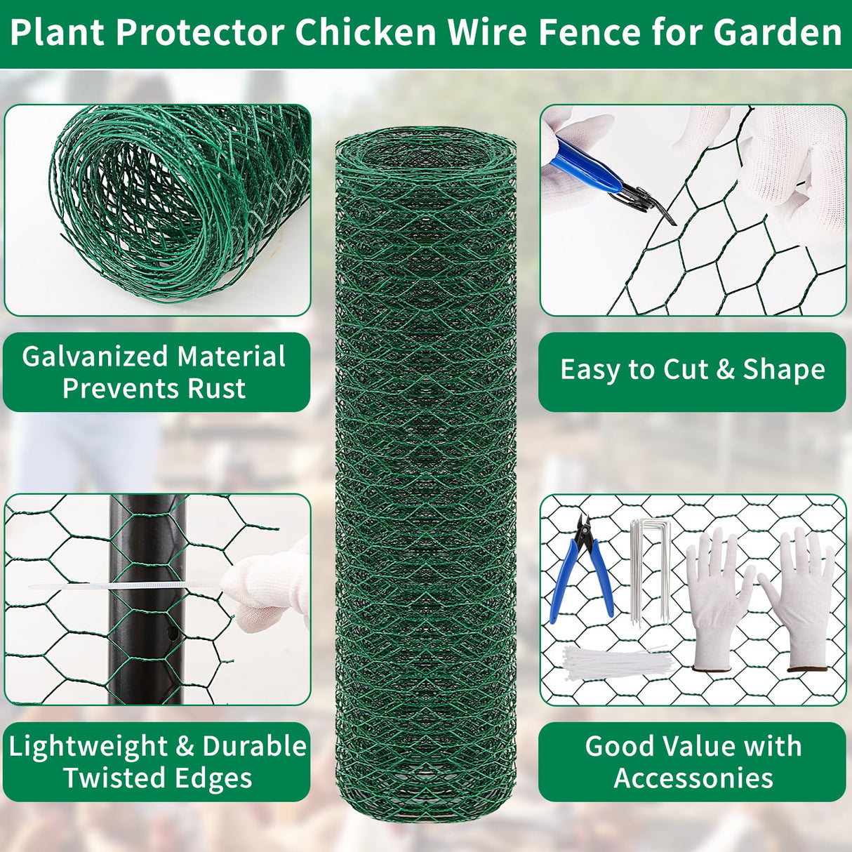 Jcmbreltik Chicken Wire Fencing, Plant Protectors from Animals DIY Kit with Accessories, 15.7x197 Inch Flexible Floral Chicken Wire for Garden & Floral Arrangements