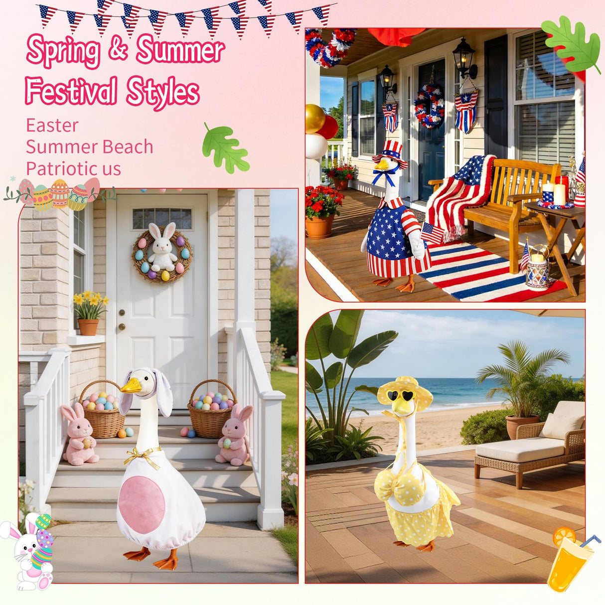 10 Set Porch Goose Outfits for 23" Lawn Goose Statue,All Seasons Goose Clothes Bundle with Valentine St Patrick Easter Spring Floral Raincoat Summer Patriotic Halloween Thanksgiving Christmas Costumes